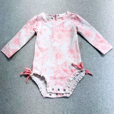 RuffleButts Baby Girls Floral One Piece Swimsuit 12-18M Long Sleeve Rash Guard