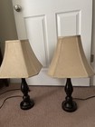 Pair of Bronze End Table Night Stand Buffett Lamps w/Square Shades — photo 2