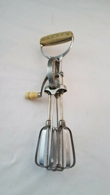 Vintage Flint EKCO Stainless Steel  Egg Beater Heavy Duty Hand Crank Mixer 