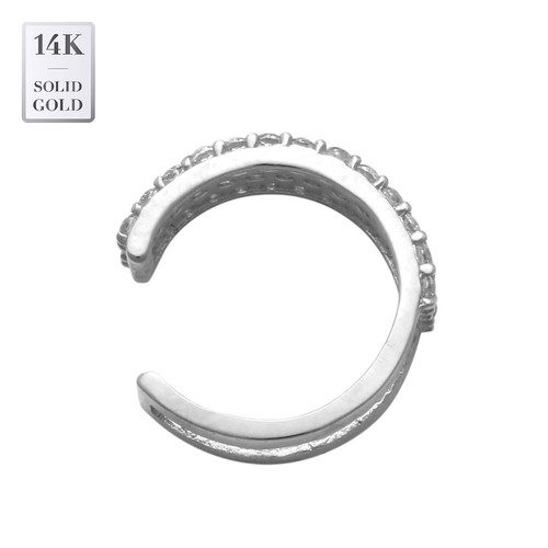 14K REAL Solid Gold Cubic Zirconia Wide Bold Ear Cuff Ring No Piercing Ear Cuff - Picture 6 of 7