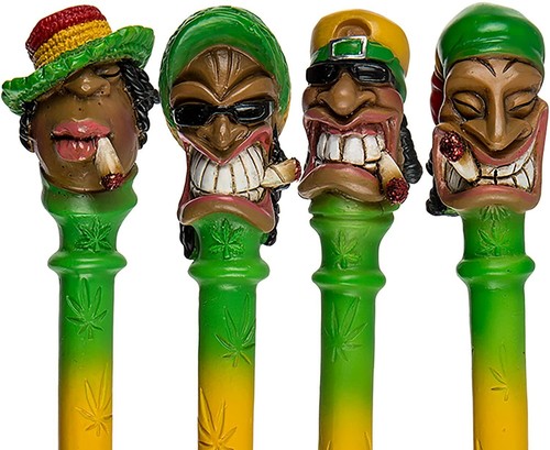 Set of 4 STONED RASTA MAN POLYRESIN BALLPOINT PENS Ganja Weed Cannabis Novelty - 第 3/6 張圖片