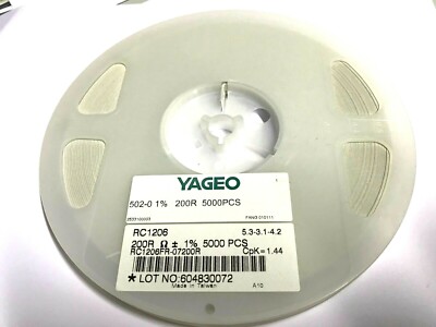 200R, 1%, 1206, 0.25W, 200Ohm, Resistor, RC1206FR-07200R, 5000 Pieces