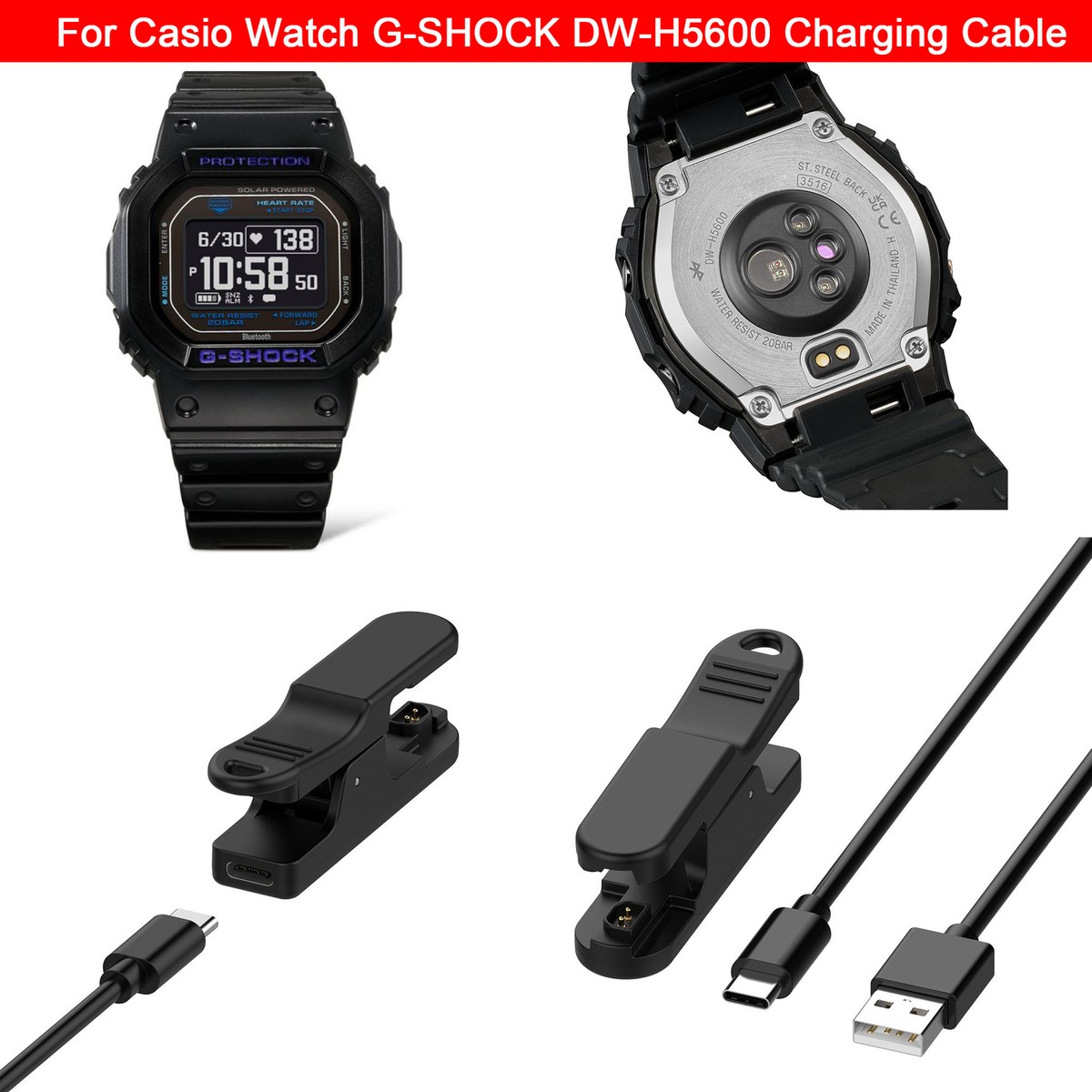 For Casio Watch G-SHOCK DW-H5600 USB Charging Cable Cradle Charger