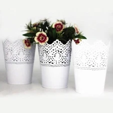 Set of 3 White Metal Lace Candle Planter / Flower Holder Cup Floral Wedding