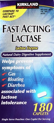 Kirkland Fast Acting Lactase Enzyme Natural Dairy Digestive, 180 or 360 Caplets