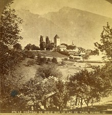Stereoview Photo Switzerland Castle of Speiz Thun Suisse