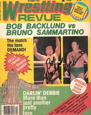 AM112  Bruno Sammartino Bob Backlund   signed vintage  Wrestling Magazine  w/COA
