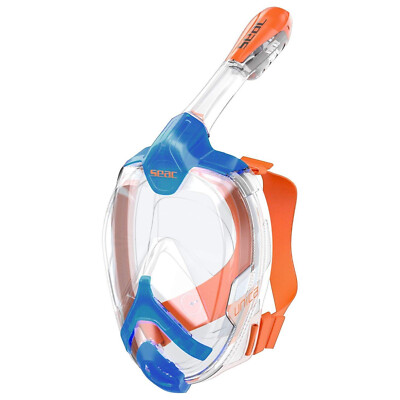 Open Box Seac Unica FullFace 180° GoPro Compatible Snorkel Mask-Blue/Orange-L/XL