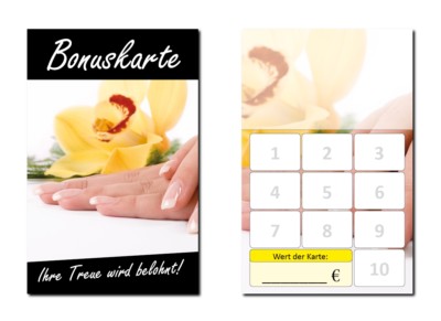 500 Stück Bonuskarten Nagelstudio gelb Treuekarten Kosmetik Wellness (BOK-419)