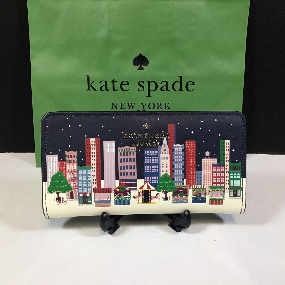 KATE SPADE NEW YORK Navy Winter Wonders Large Slim Bifold Wallet