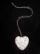 Rhinestone Heart Necklace Large 1.75in Pendant Crystal Sparkle Chain STUNNING!