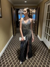 Beautiful Navy Blue Prom Dress With Rhinestones