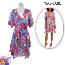 NWT Tahari ASL Womens SIZE 12 Striped Knee Length Surplice Wrap Dress 4M042 $129