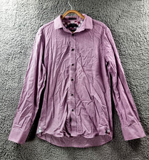 OXFORD Mens Shirt Size M Burgundy White Slim Fit Long Sleeve Collared Button-Up