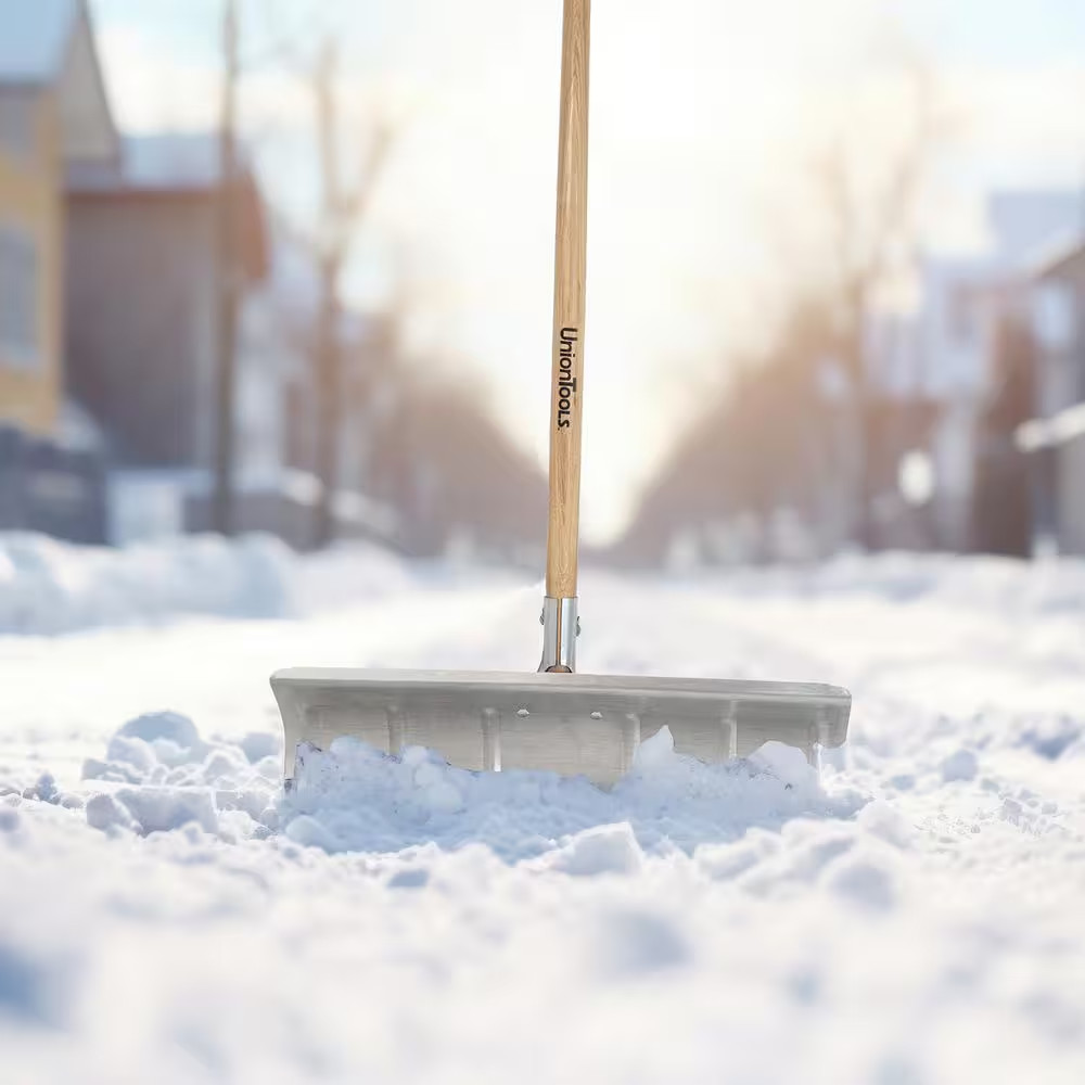 NEW 44 in. Wood Handle Snow Shovel Durable Aluminum Blade for Easy Snow Removal!