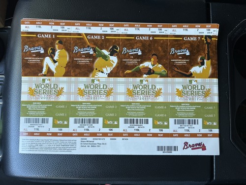 2011 World Series Misprinted Tickets Atlanta Braves (Braves Didn’t Make It)
