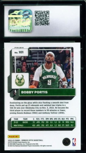 2022 Donruss Optic "Fast Break Red" #101 BOBBY PORTIS Milwaukee Bucks /75 CGC 9 - Picture 2 of 2