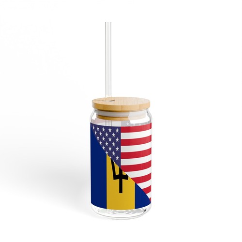 Bajan Amerikanische Flagge Barbados USA Sipper Glas, 16oz - Bild 5 von 5
