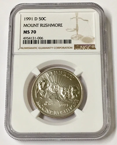 1991-D 50C NGC MS70 Mount Rushmore Half Dollar Coin