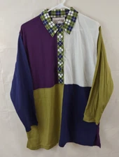 Vtg Carolina Colours Womens Top Medium Large Color Block Green Plaid Cotton