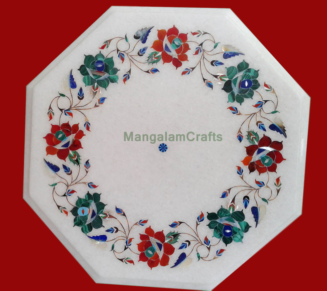 12-inch handcrafted side table with semi-precious stone inlay for home decor