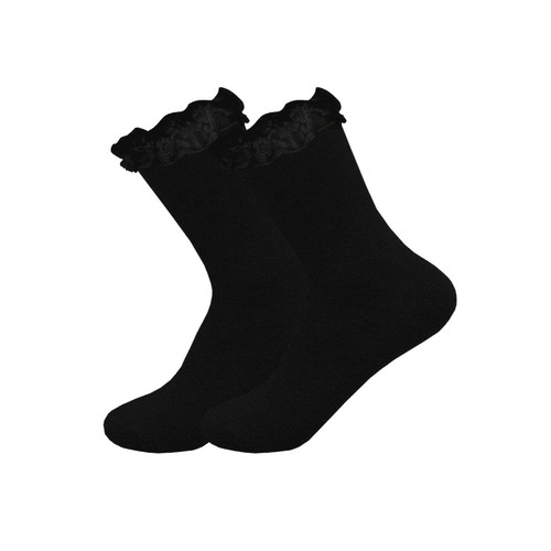Girls Lace Socks Ankle Frilly Top Trainer Trims Ruffle School Black Grey Whites - Picture 3 of 7