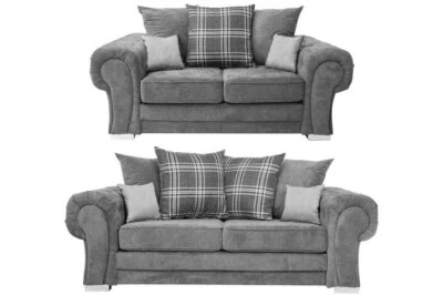 VERONA 3 SEATER + 2 SEATER SOFA SET KENSINGTON GREY / FOOTSTOOL / SWIVEL CHAIR