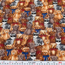 Vintage Cool Cats  Teddy Bears Fit to Print Cotton Fabric Remnant 13" x 44"