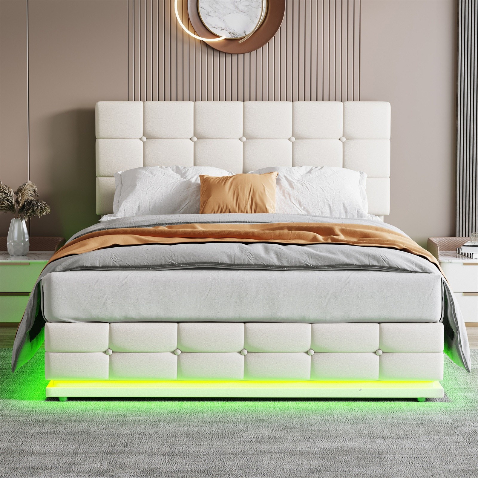 MODERNIQUE Double Ottoman Storage Faux Leather Double Bed Frame (4FT6) Bounce Sprung Slats Base (Black, Double 4FT6) 33 Ottoman Double Bed Frame 4FT6 LED Faux Leather Storage Bed Frame With Headboard