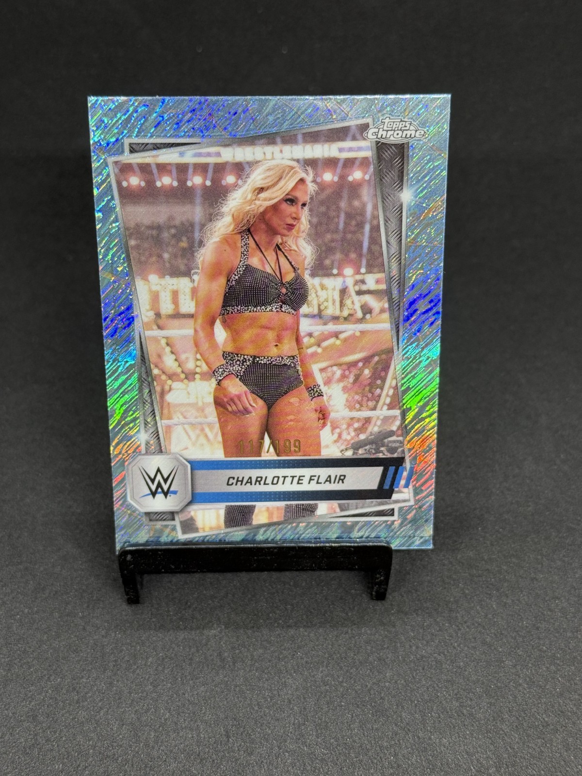 2025 Topps Chrome WWE Charlotte Flair #123 Aqua Shimmer Refractor #/199 Parallel
