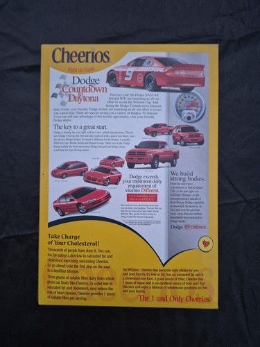 Vtg 2001 Cheerios Cereal Box w/ Sealed Dodge Die-Cast Car #92 Stacy Compton New - Picture 3 of 8