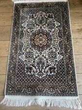 Handwoven And Knotted Kashmir Silk Wool Fringed Rug