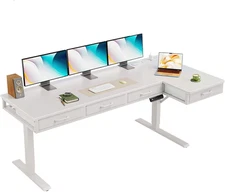 Offigo 63 Inch L Shaped Electric Standing Desk with Drawers, Height Adjustable L
