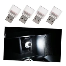 4 PCS USB LED Car Interior Atmosphere Lights, Plug-in USB Automotive White
