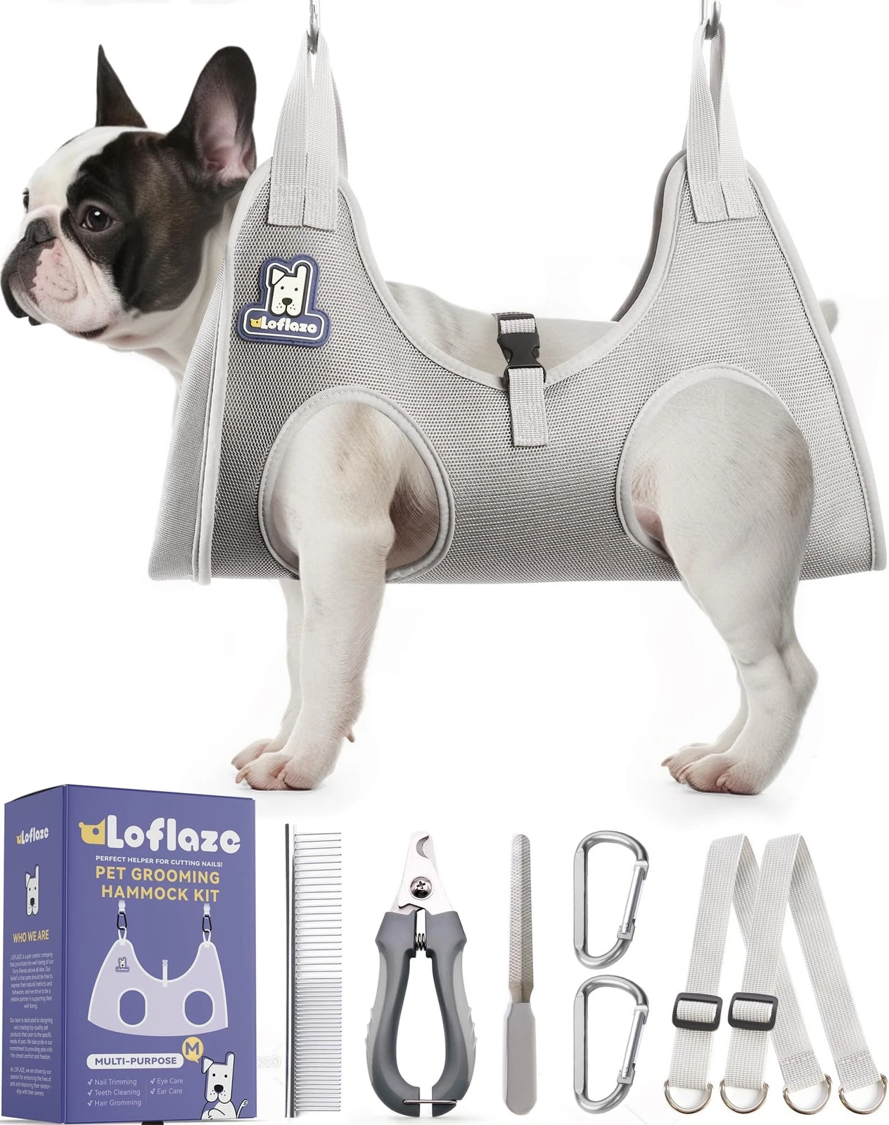 Loflaze Dog Grooming Hammock M ( Legs Distance : 7-14" / Max W：45lb ), Grey
