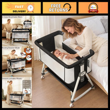 3-in-1 Portable Baby Bassinet Bedside Sleeper Crib, Easy Assembly, Adjustable He