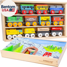 Wooden Train Set 12 PCS Magnetic Toy Train Cars with Storage Box Cover Tunnel Co