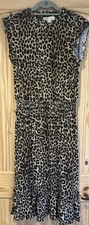 Michael Kors Size Medium Cheetah Smocked Waist Midi Dress Ruffle Hem