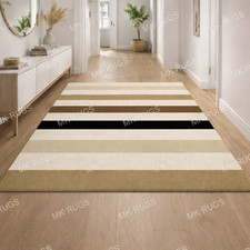 Hand Tufted Wool Area Rug Modern Striped Beige Cream Black Carpet Custom Rugs