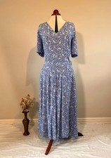 Vintage 80s/90s E.D. Michaels Blue Paisley Maxi Dress Pockets
