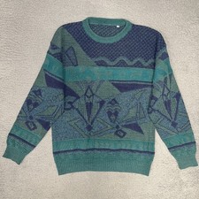 Vintage Cosby Sweater Men's Sz L Green Knit Acrylic Blend Pullover Grandpa 90s