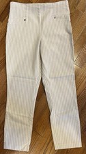 Maurices Pull-on Cropped Pants Sz M Beige White Stripe Side Slit On Outside Hem