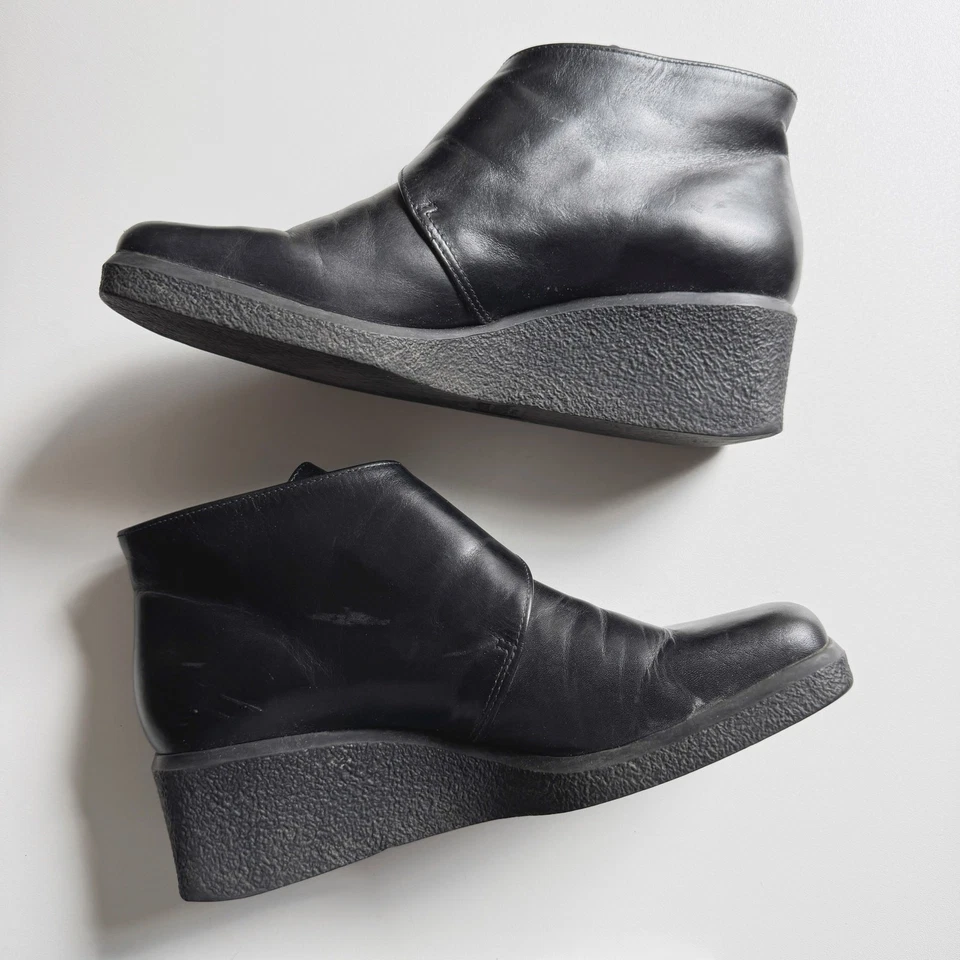 Vintage Franco Sarto Y2K Black Leather Square Toe Ankle Boots Size 8.5 - Image 3 of 4