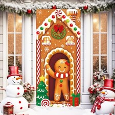 Christmas Door Cover Decoration 79 x 35 in Orange Brown Gingerbread Man
