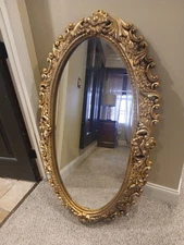 Vintage Gold Oval Mirror MCM Hollywood Regency 27 X 49 Mid Century Syroco? 
