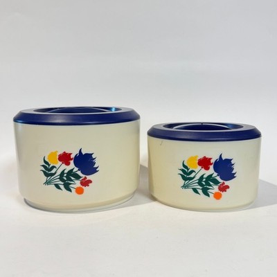 Vintage Sterilite Plastic Tulip Floral Planter Canister Set of 2 Cottagecore