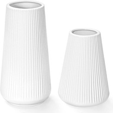 2PCS White Ceramic Vase Set Pampas Grass Modern Farmhouse Home Table Decor