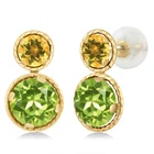 14K Yellow Gold Peridot and Citrine Earrings For Women (2.32 Cttw, Gemstone