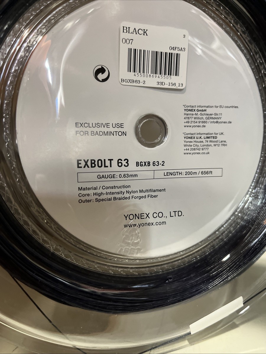 New Yonex EXBOLT 63 Black Badminton String Reels. Full 200m Reel
