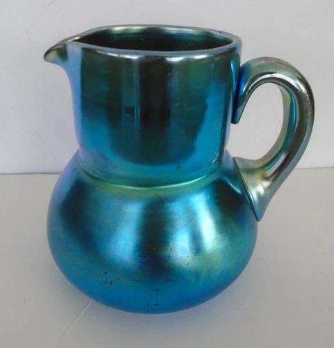 Steuben Art Glass Aurene Tumble Up Pitcher 5 Inch Greenish / Blue